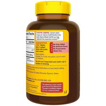 CoQ10 dietary supplement bottle with yellow cap, brown plastic and side label