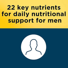 Multivitamin label graphic with 22 key nutrients icon for daily nutritional support for men