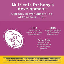 Baby development nutrition graphic with DHA and folic acid icons