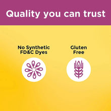 Quality claims graphic: no synthetic FD&C dyes and gluten free