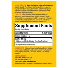 Nature Made SAM-e Complete 400 mg Supplement Facts label, serving size 1 tablet