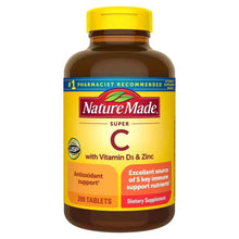 Vitamin C dietary supplement bottle with yellow cap and front label