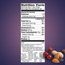 Nutrition facts panel for granola bar, serving size 1 bar (35g)