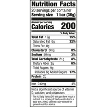 Nutrition facts panel for a wafer bar: 200 calories per 1 bar (36g) serving.