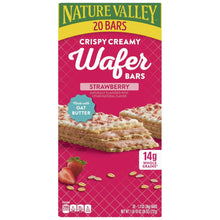 Strawberry wafer bars box with crispy creamy wafer image and Nature Valley branding
