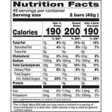Nutrition facts panel for granola bars, serving size 2 bars (42 g)