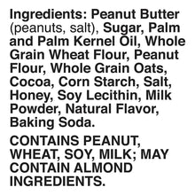 Ingredients list for wafer bars: peanut butter, sugar, whole grains, cocoa, milk, soy
