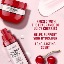 Cherry Rouge body & hair mist and body cream with cherries and droplets