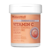 Vitamin C brightening moisture cream jar with white cap and orange label, 16 oz size.