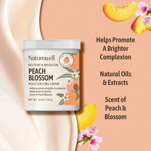 NatureWell Peach Blossom moisturizing cream jar with fruit and flower accents, white lid.