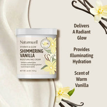 Naturewell Shimmering Vanilla moisturizing cream jar with vanilla flowers and pod