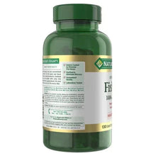 Fish oil supplement bottle with side label and ingredient information panel