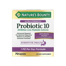 Nature's Bounty Probiotic 10 supplement box front, Ultra Strength, 70 capsules