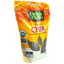 Organic chia seed bag with front label, brand logo, and certification icons