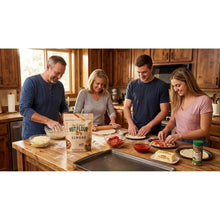 Almond flour bag on kitchen counter during baking with family
