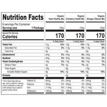 Nutrition facts panel for organic trail mix snack packs, 1 package serving
