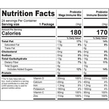 Nutrition Facts panel for probiotic mega immune mix and probiotic immune booster