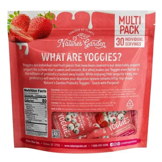 Nature's Garden, Probiotic Strawberry Yoggies, 0.7 oz, 30-count