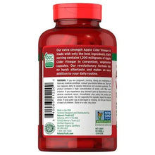 Apple cider vinegar supplement bottle, back label with barcode and product claims