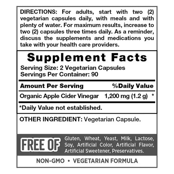 Nature's Truth Apple Cider Vinegar 1200 mg., 180 Capsules