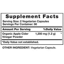 Supplement Facts label: organic apple cider vinegar powder 1,200 mg per serving