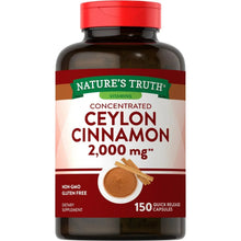Nature's Truth concentrated Ceylon cinnamon supplement bottle, 150 quick release capsules