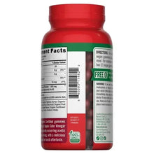 Nature's Truth apple cider vinegar gummies bottle, side panel with ingredient and nutrition info.