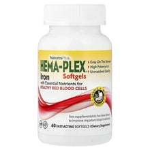Iron softgels bottle with red Hema-Plex label and twist-off cap