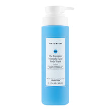 Naturium body wash bottle with blue liquid and white pump top