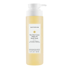 Multi-oil hydrating body wash bottle with pump, translucent beige label