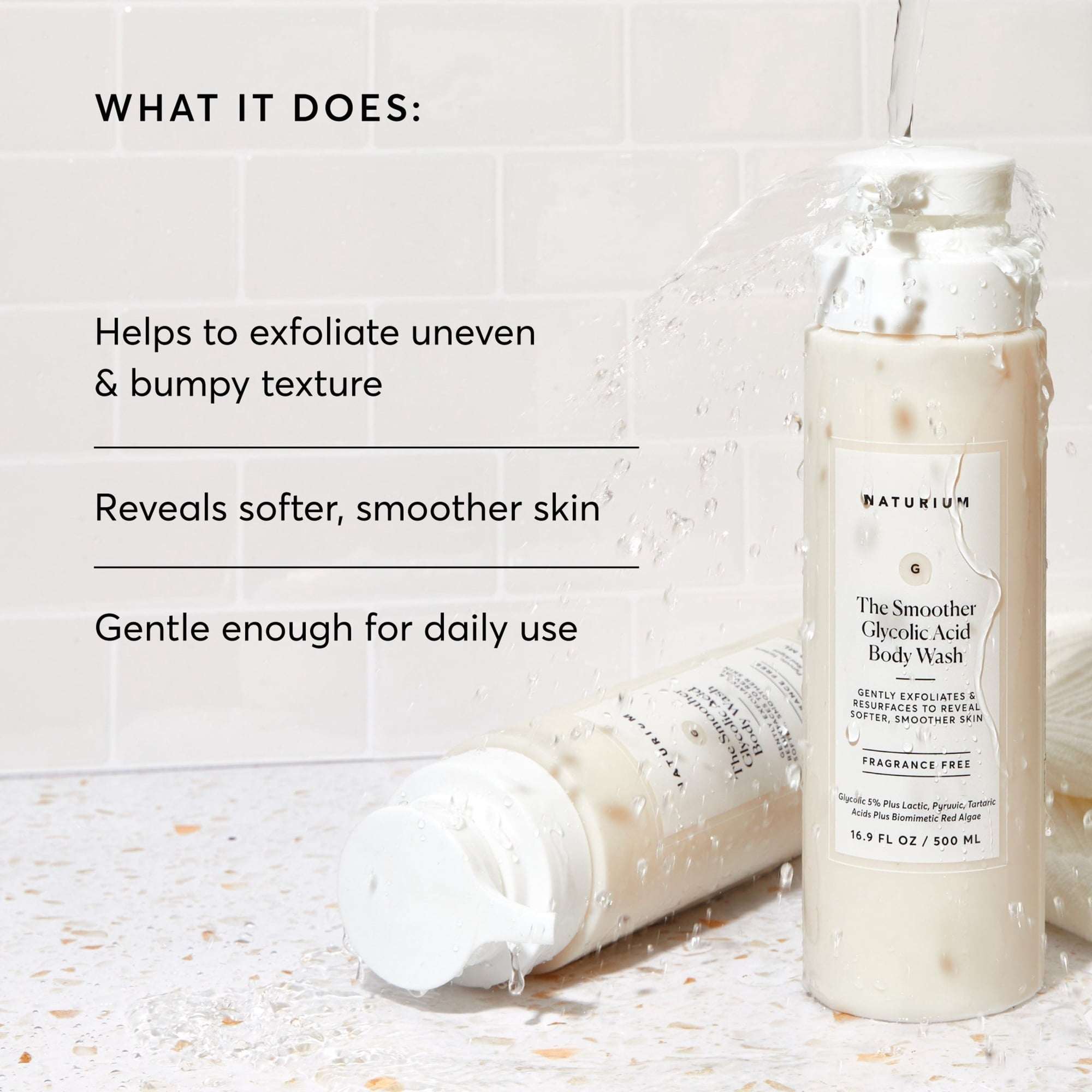 Naturium The Smoother Glycolic Acid Exfoliating Body Wash, Soft Smoothing Cleanser, 16.9 fl oz