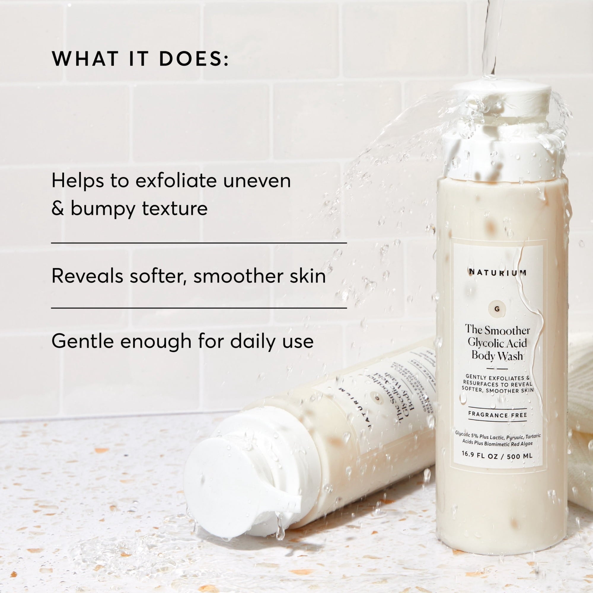 Naturium The Smoother Glycolic Acid Exfoliating Body Wash, Soft Smoothing Cleanser, 16.9 fl oz