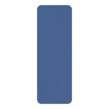 Blue yoga mat shown flat as a vertical rectangle, textured grip surface.