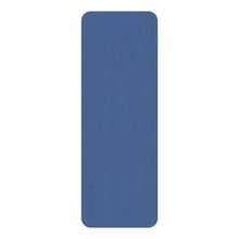 Blue yoga mat with rounded corners, textured non-slip surface