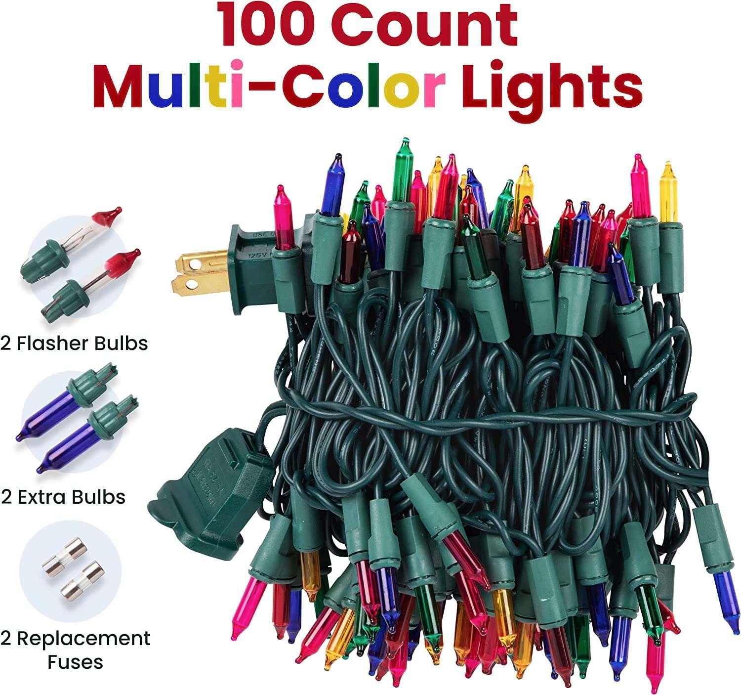 Necano Christmas Lights, Indoor and Outdoor 100 Led Multi Color Mini Lights Twinkle Xmas Tree Lights - 22 ft - USA MEGA SHOP