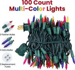 Necano Christmas Lights, Indoor and Outdoor 100 Led Multi Color Mini Lights Twinkle Xmas Tree Lights - 22 ft