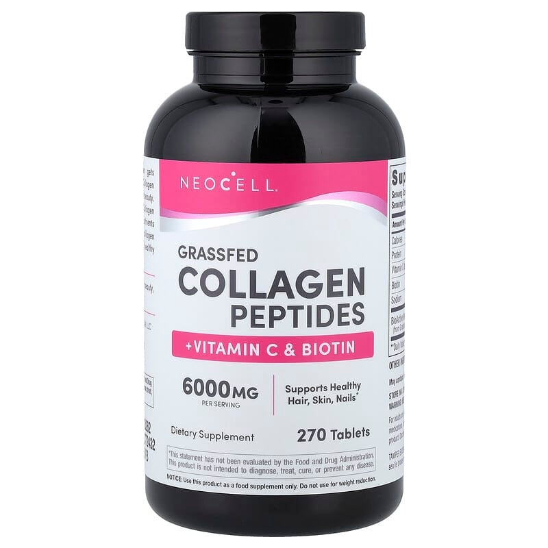 NeoCell, Grassfed Collagen Peptides + Vitamin C & Biotin, Tablets