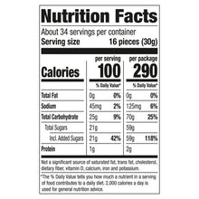 Nutrition facts panel for gummy candy, 100 calories per 16-piece serving