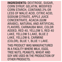 Candy ingredients panel with nutritional and allergy statements