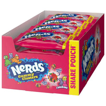 Share-size box of Nerds Gummy Clusters rainbow gummy candy with pink pouches