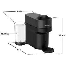 Black Nespresso Vertuo Pop+ coffee machine with cup and clear water cup