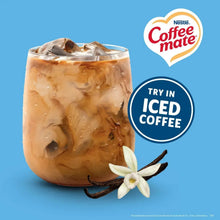 Iced coffee in a glass with French vanilla liquid creamer and vanilla bean details