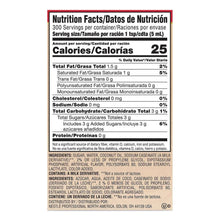 Nutrition facts panel on sweetened coffee creamer bottle
