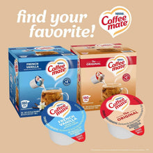 Coffee-mate Original and French Vanilla creamer singles boxes with flavor badges.