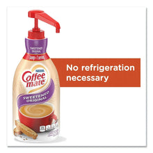 Sweetened original coffee creamer pump bottle with red dispensing nozzle