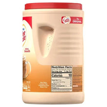 Powdered coffee creamer container back with nutrition facts panel, red lid