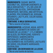 Coffee creamer ingredients panel with listing and milk-derivative note