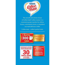 Coffee mate creamer pump bottle back panel with usage icons and storage notes