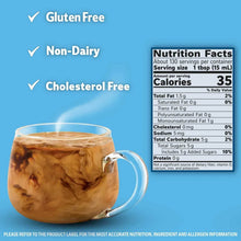 Coffee creamer bottle with nutrition facts and iced coffee mug