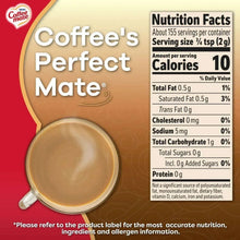 Nutrition Facts panel for powdered coffee creamer with calories and fat information